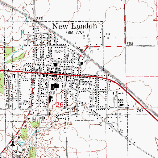 Topographic Map of New London Post Office, IA