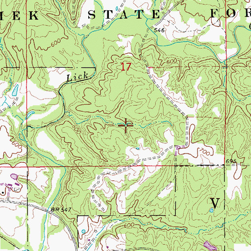 Topographic Map of Shimek State Forest Wildlife Management Area - Lick Creek Unit, IA