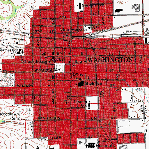 Topographic Map of Washington Fire Department, IA