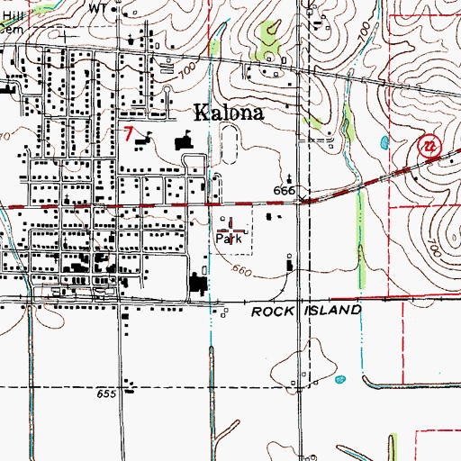 Topographic Map of Kalona City Park, IA