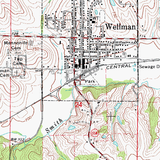 Topographic Map of Wellman (historical), IA