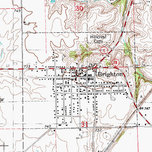 Topographic Map of Brighton City Hall, IA