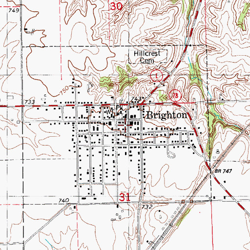 Topographic Map of Brighton Post Office, IA