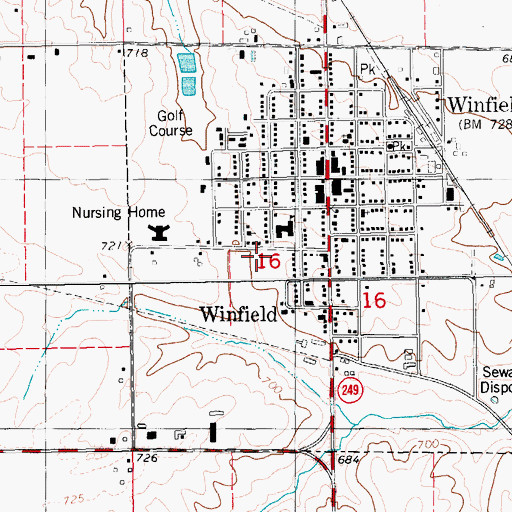 Topographic Map of Winfield Post Office, IA