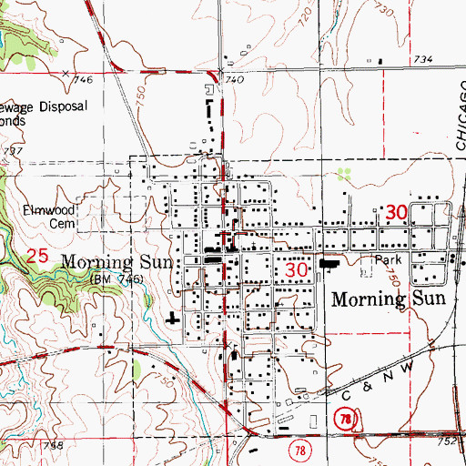 Topographic Map of Morning Sun Fire Department, IA