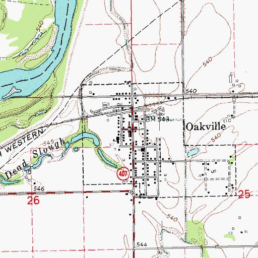 Topographic Map of Oakville Town Hall, IA