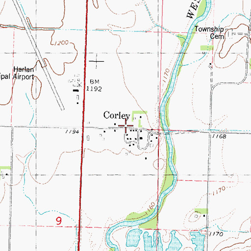 Topographic Map of Corley (historical), IA