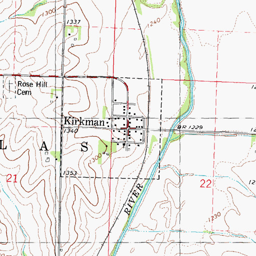 Topographic Map of Kirkman Community Hall, IA