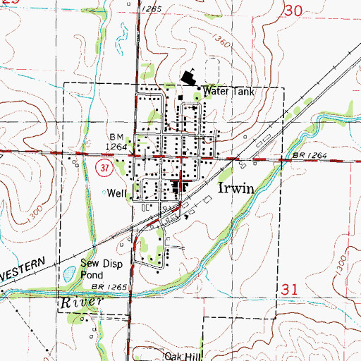 Topographic Map of Irwin Post Office, IA