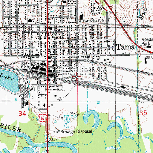 Topographic Map of Tama, IA
