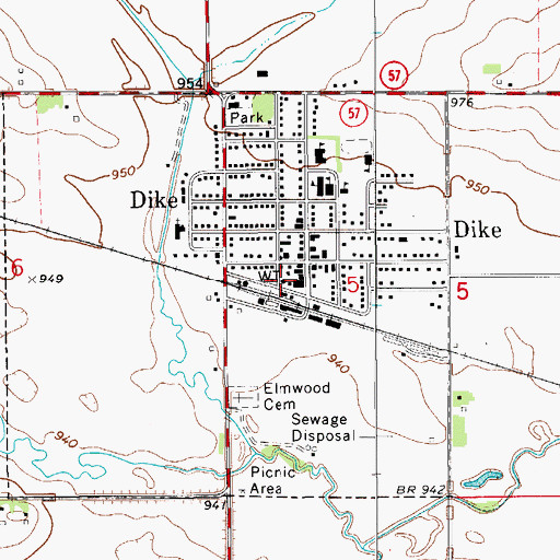 Topographic Map of Dike Volunteer Fire and Ambulance, IA