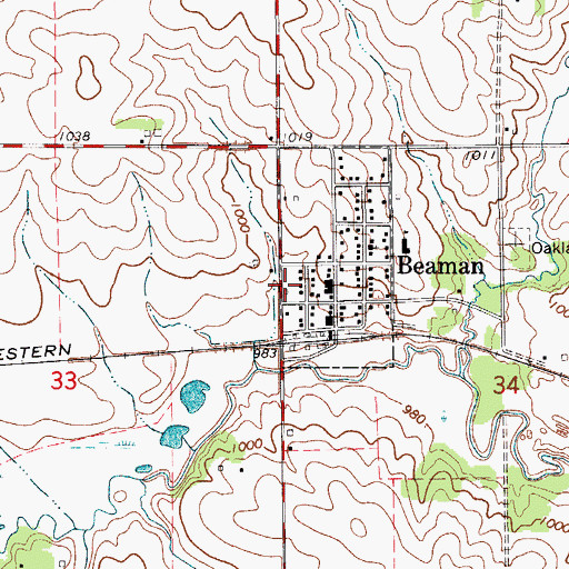 Topographic Map of Beaman Post Office, IA