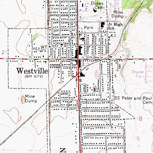 Topographic Map of Westville Post Office, IL