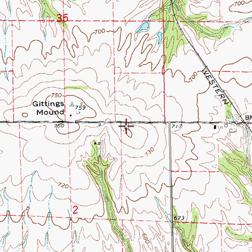 Topographic Map of Gittings Mound Cemetery, IL