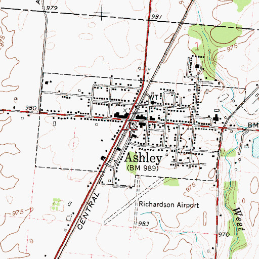 Topographic Map of Ashley Post Office, OH