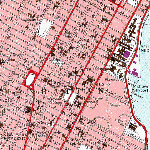 Topographic Map of Cabrini Medical Center, NY