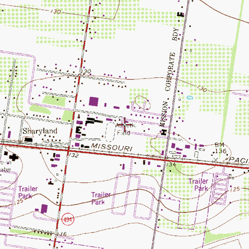Topographic Map of Sharyland Junior High School, TX
