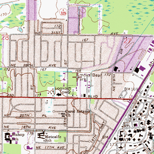 Topographic Map of Smokey Bear Park, FL