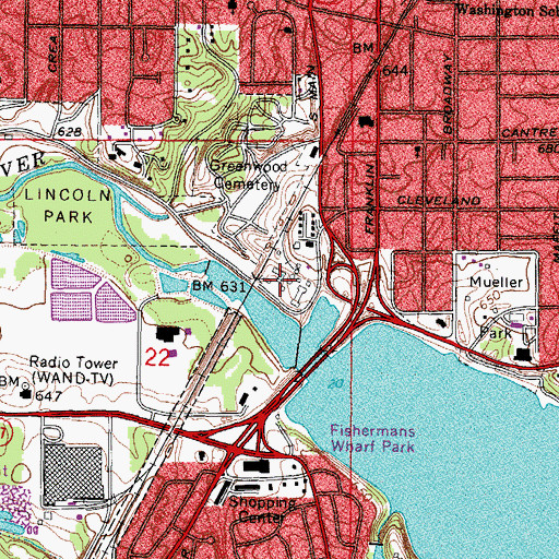 Topographic Map of Decatur City Water Works, IL