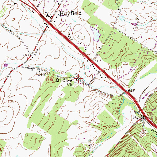 Topographic Map of Mount Olive School (historical), VA