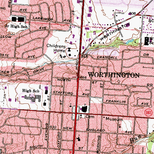 Topographic Map of Worthington Post Office (historical), OH