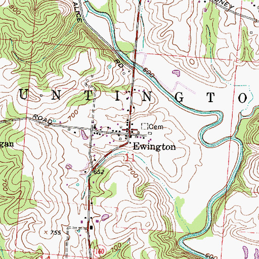 Topographic Map of Ewington Post Office, OH