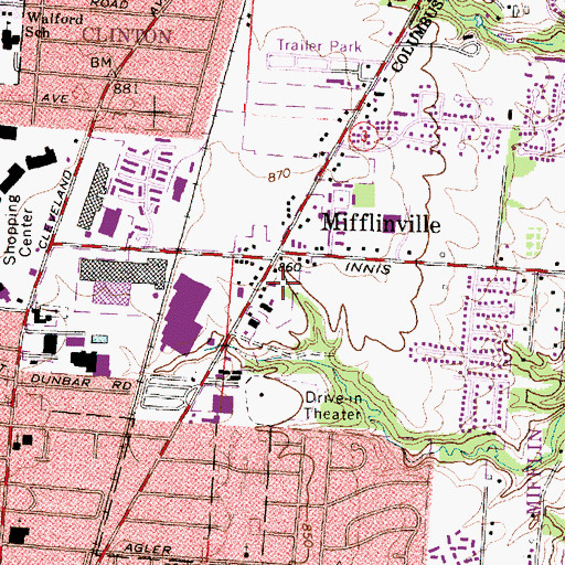 Topographic Map of Mifflinville Post Office (historical), OH