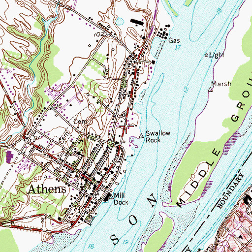 Topographic Map of Athens Post Office, NY
