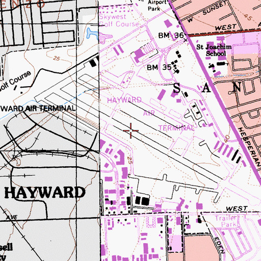 Topographic Map of Hayward Army Air Field (historical), CA