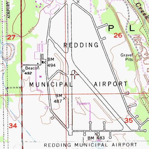 Topographic Map of Redding Army Air Field (historical), CA