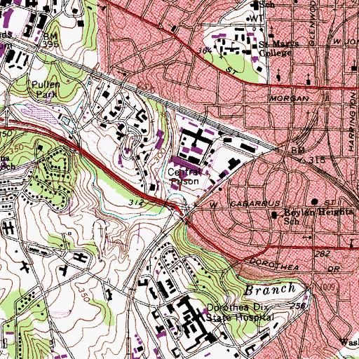 Topographic Map of Central Prison, NC