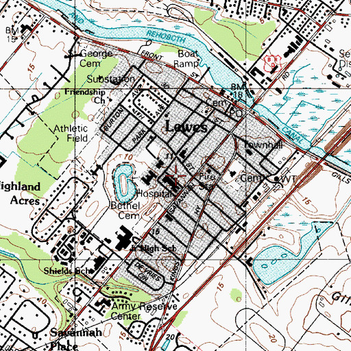 Topographic Map of Beebe Medical Center, DE