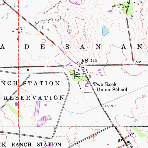 Topographic Map of Two Rock Presbyterian Church Cemetery, CA