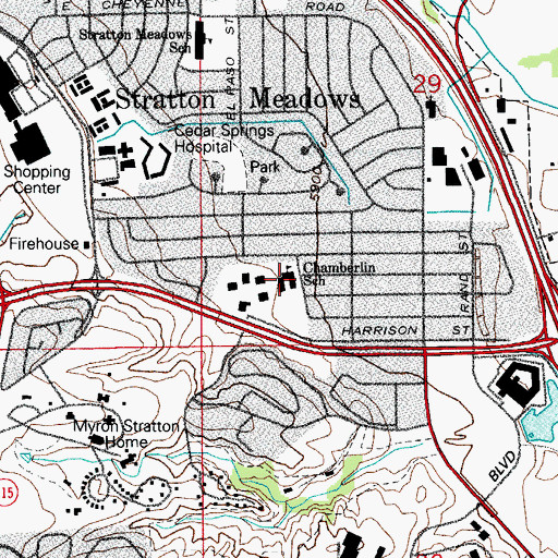 Topographic Map of Chamberlin Elementary School, CO