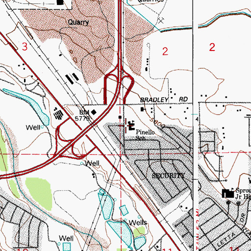 Topographic Map of Pinello Elementary School, CO