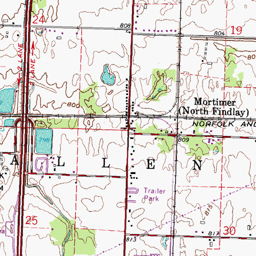 Topographic Map of Mortimer Post Office (historical), OH
