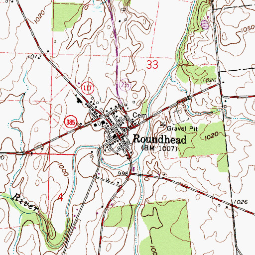 Topographic Map of Roundhead Post Office, OH