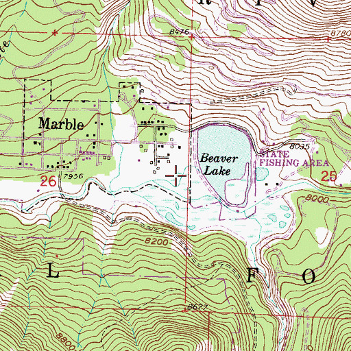 Topographic Map of Beaver Lake Dam, CO