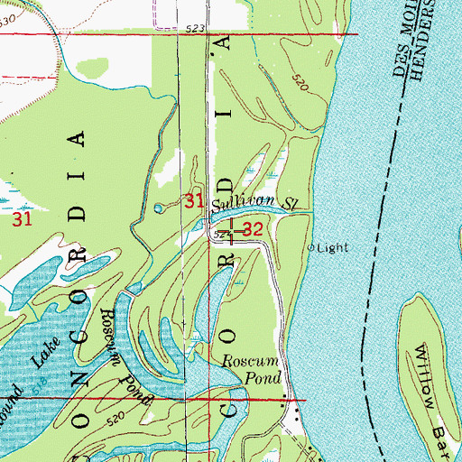 Topographic Map of Sullivan Slough Mississippi River Access, IA