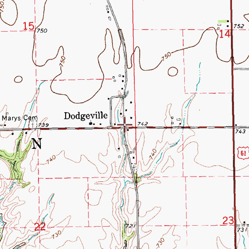 Topographic Map of Dodgeville Post Office (historical), IA
