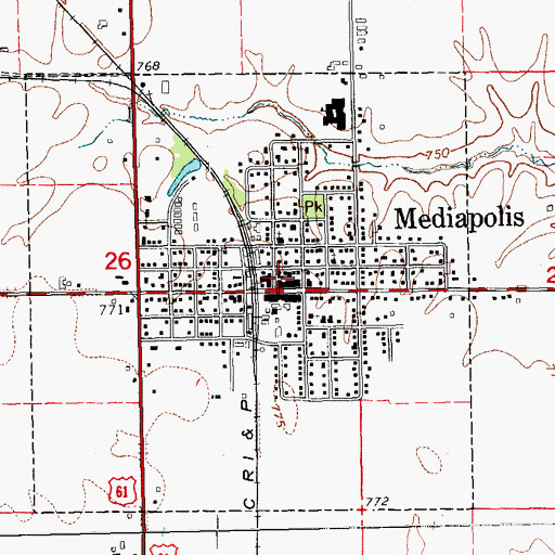 Topographic Map of Mediapolis Public Library, IA
