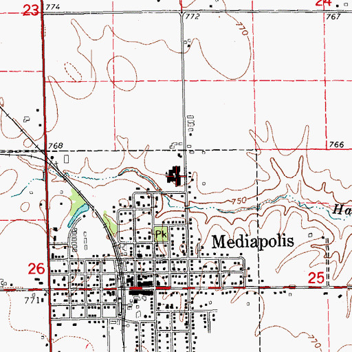 Topographic Map of Mediapolis Elementary School, IA