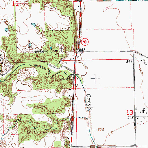 Topographic Map of Hawkeye Creek Bridge, IA