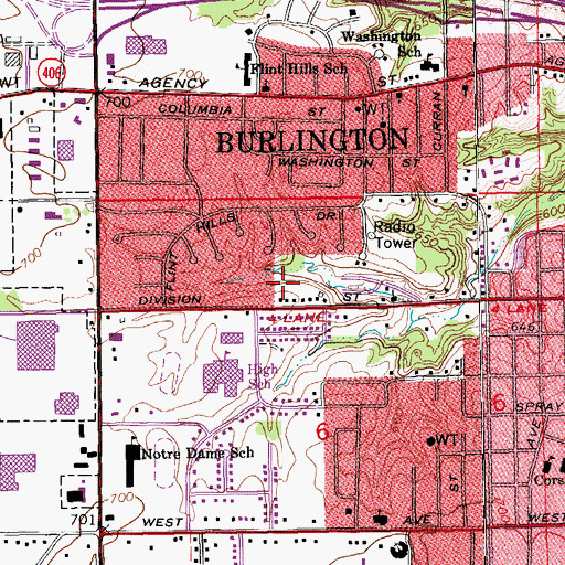 Topographic Map of Burlington Chiropractic Center, IA