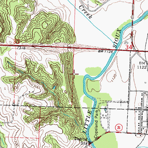 Topographic Map of Sioux Bend Wildlife Area, IA