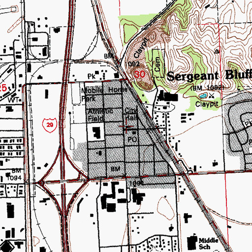 Topographic Map of Sergeant Bluff City Hall, IA