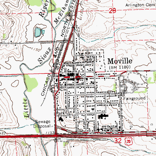 Topographic Map of Moville City Hall, IA