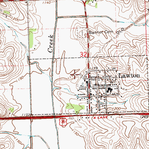 Topographic Map of Lawton (historical), IA