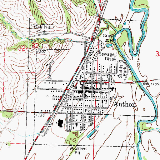 Topographic Map of Anthon Volunteer Fire Department, IA