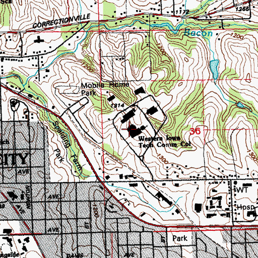 Topographic Map of Western Iowa Tech Community College, IA